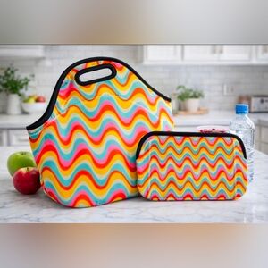 Colorful Wave Pattern Neoprene Lunch Bag Set